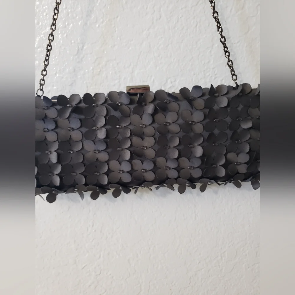 Sondra Roberts Gray flower Petals clutch Bag